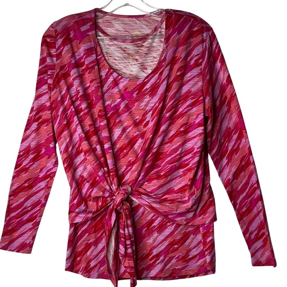Belle by Kim Gravel 2-Piece Set Pink Red Abstract Tie Front Top Tank XXS Casual
